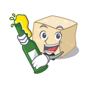 Bira tofu maskot karikatür tarzı vektör çizim ile