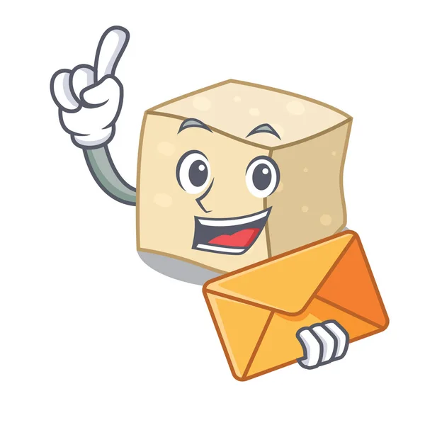 Avec Enveloppe Tofu Personnage Dessin Animé Style Illustration Vectorielle — Image vectorielle