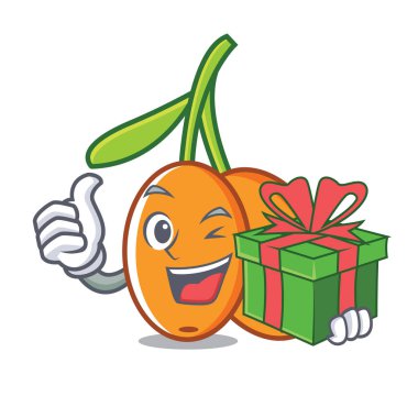 Hediye cehri maskot karikatür tarzı vektör çizim ile