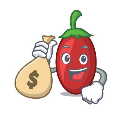 Para çantası goji meyveleri karakter karikatür vektör çizim ile