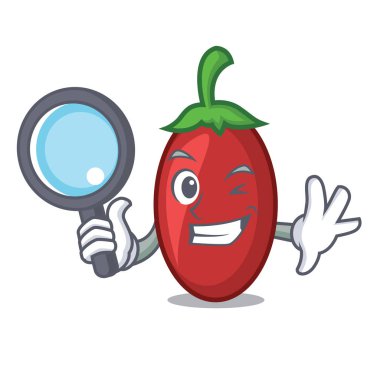Dedektif goji meyveleri karakter karikatür vektör çizim