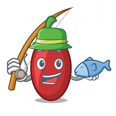 Goji meyveleri maskot karikatür vektör çizim Balık tutma