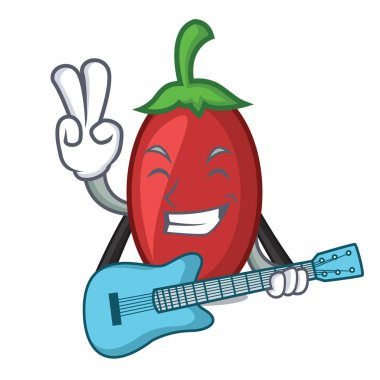 Gitar goji meyveleri maskot karikatür vektör çizim ile