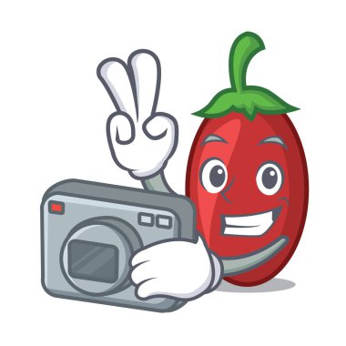 Fotoğrafçı goji meyveleri maskot karikatür vektör çizim