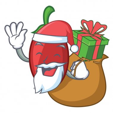 Maskot karikatür vektör çizim Santa ile hediye goji meyveleri