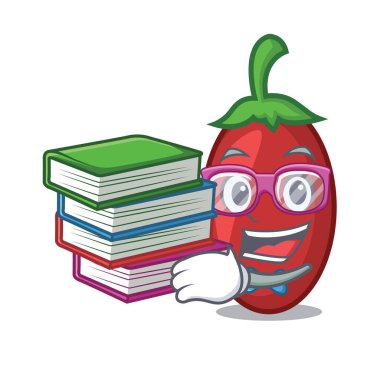 Maskot karikatür vektör çizim öğrenci ile kitap goji meyveleri