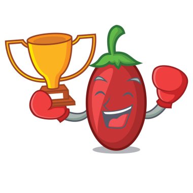 Kazanan goji meyveleri maskot karikatür vektör çizim boks