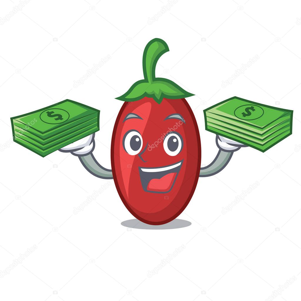 With money bag goji berries mascot cartoon vector illustration