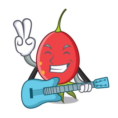 Gitar kuşburnu maskot karikatür tarzı vektör çizim ile