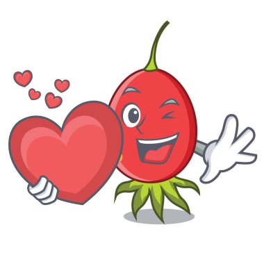 Kalp kuşburnu maskot karikatür tarzı vektör çizim ile