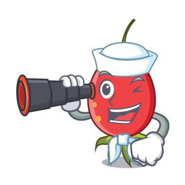 Denizci dürbün kuşburnu maskot karikatür tarzı vektör çizim ile