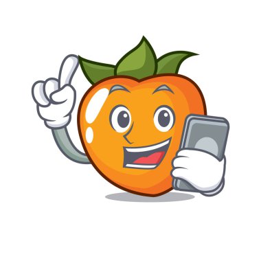 Telefon Trabzon hurması karakter karikatür tarzı vektör çizim ile