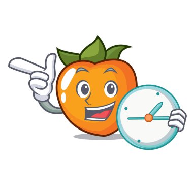 Saat Trabzon hurması karakter karikatür tarzı vektör çizim ile