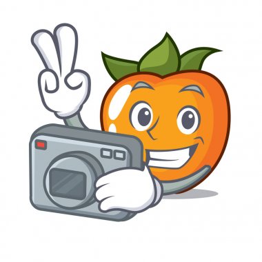 Fotoğrafçı Trabzon hurması maskot karikatür tarzı vektör çizim