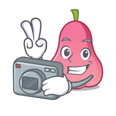 Fotoğrafçı rose apple maskot karikatür vektör çizim