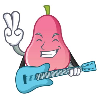Gitar rose apple maskot karikatür vektör çizim ile