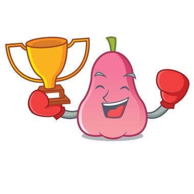 Kazanan rose apple maskot karikatür vektör çizim boks