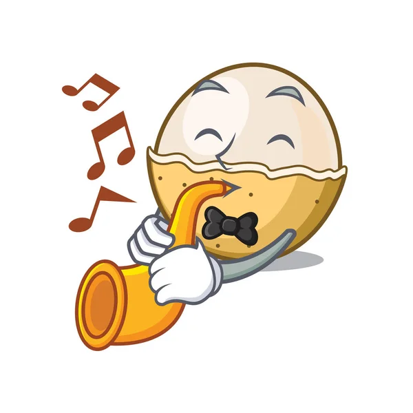 Trompet longan meyve maskot karikatür ile — Stok Vektör