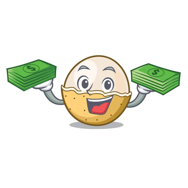 Met geld tas longan fruit mascotte cartoon — Stockvector