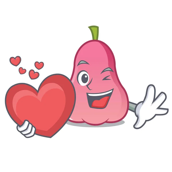 与心脏玫瑰苹果吉祥物卡通矢量插画 — 图库矢量图片