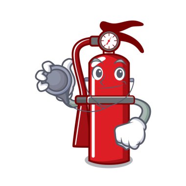 Doktor yangın söndürücü karakter karikatür vektör çizim