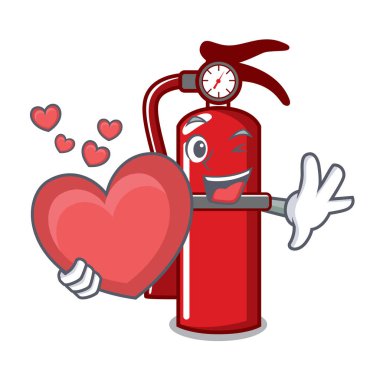 Kalp yangın söndürücü maskot karikatür vektör çizim ile
