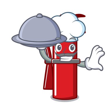 Şef gıda yangın söndürücü maskot karikatür vektör çizim ile