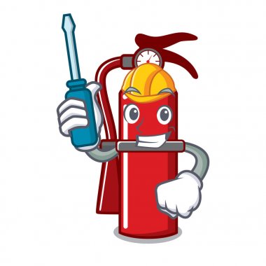 Otomotiv yangın söndürücü maskot karikatür vektör çizim