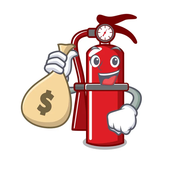 Χρήματα Τσάντα Πυροσβεστήρας Χαρακτήρα Καρτούν Εικονογράφηση Φορέα — Διανυσματικό Αρχείο