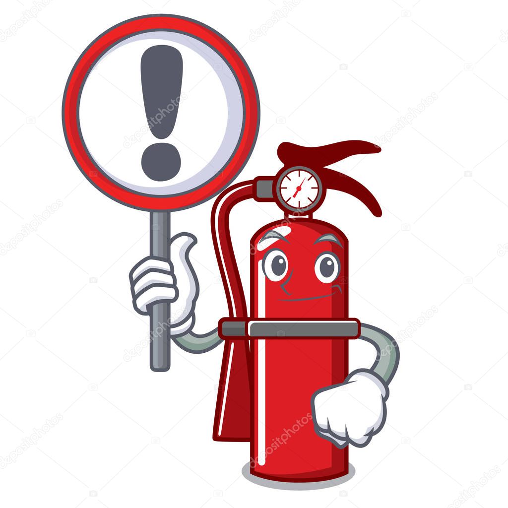 With sign fire extinguisher character cartoon vector illustration