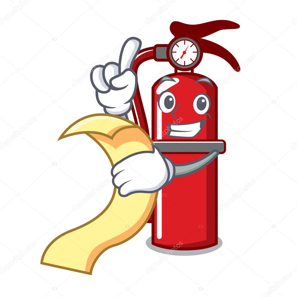 With menu fire extinguisher mascot cartoon vector illustration