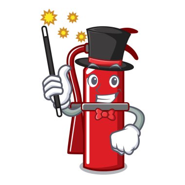 Sihirbaz yangın söndürücü maskot karikatür vektör çizim