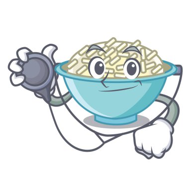 Doktor pirinç kase karakter karikatür vektör çizim