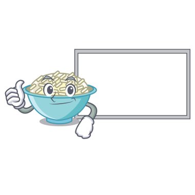 Başparmak yukarıya kurulu pirinç kase karakter karikatür vektör çizim ile