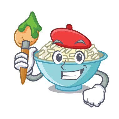 Sanatçı pirinç kase karakter karikatür vektör çizim