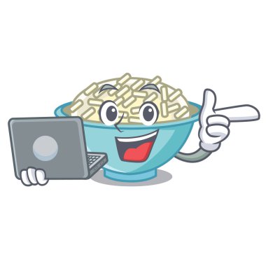 Dizüstü pirinç kase karakter karikatür vektör çizim ile