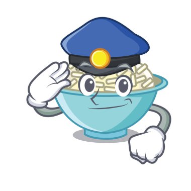 Polis pirinç kase karakter karikatür vektör çizim