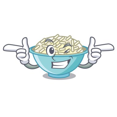 Wink pirinç kase karakter karikatür vektör çizim