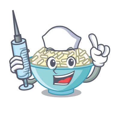 Hemşire pirinç kase karakter karikatür vektör çizim