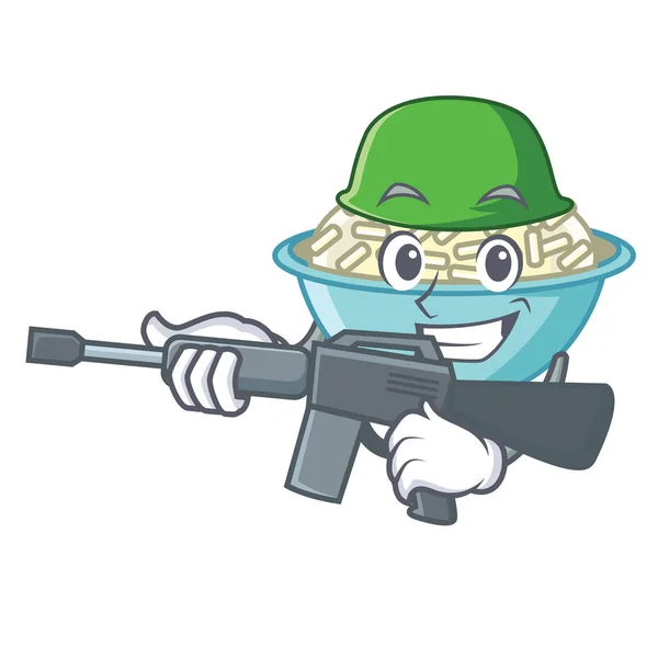 Exército Tigela Arroz Personagem Cartoon Vetor Ilustração —  Vetores de Stock