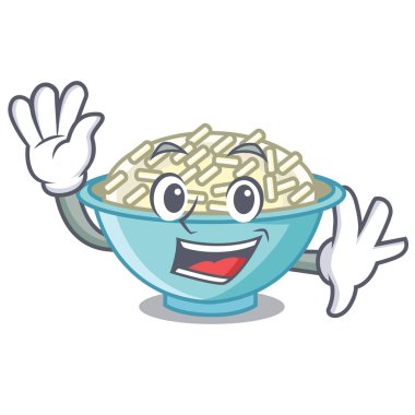 Pirinç kase karakter karikatür vektör çizim sallayarak