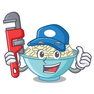 Tesisatçı pirinç kase maskot karikatür vektör çizim