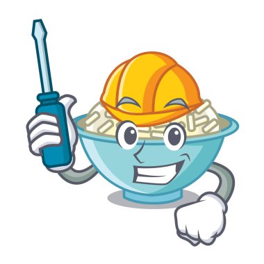 Otomotiv pirinç kase maskot karikatür vektör çizim