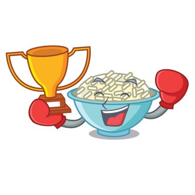 Boks şampiyonu pirinç kase maskot karikatür vektör çizim