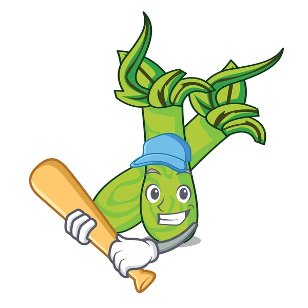Jouer Baseball Wasabi Personnage Dessin Animé Style Illustration Vectorielle — Image vectorielle