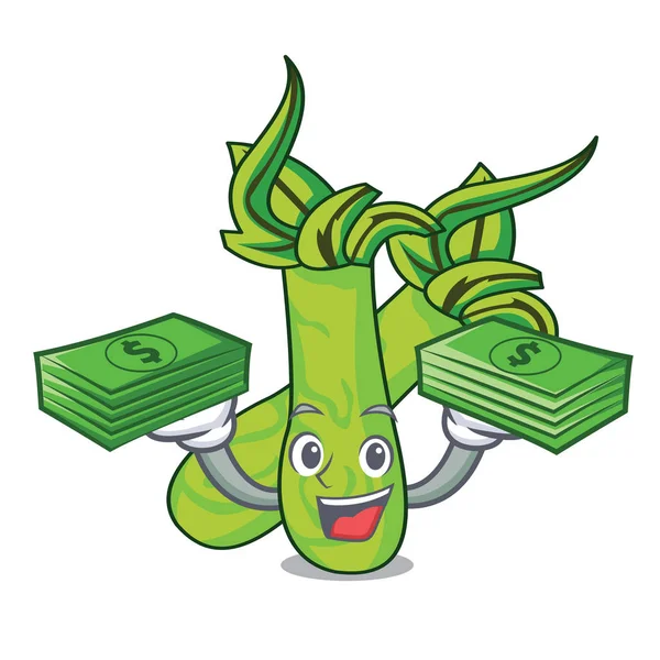 Con Bolsa Dinero Wasabi Mascota Dibujos Animados Estilo Vector Ilustración — Vector de stock