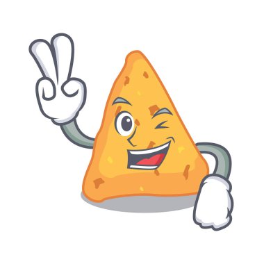 Nacho karakter karikatür tarzı vektör çizim iki parmak