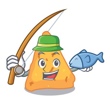 Balık tutma Nacho maskot karikatür tarzı vektör çizim