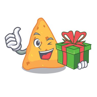 Hediye Nacho maskot karikatür tarzı vektör çizim ile