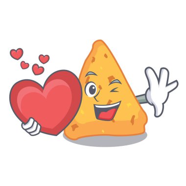 Kalp Nacho maskot karikatür tarzı vektör çizim ile